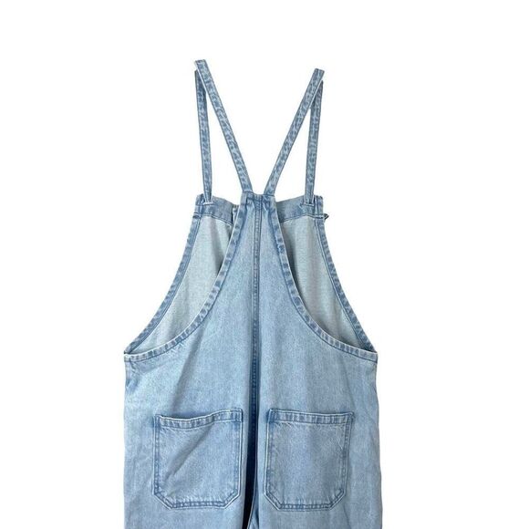 NEW Mango light‎ blue denim overalls w/ knot straps and deep pockets Size L boho - Picture 10 of 12